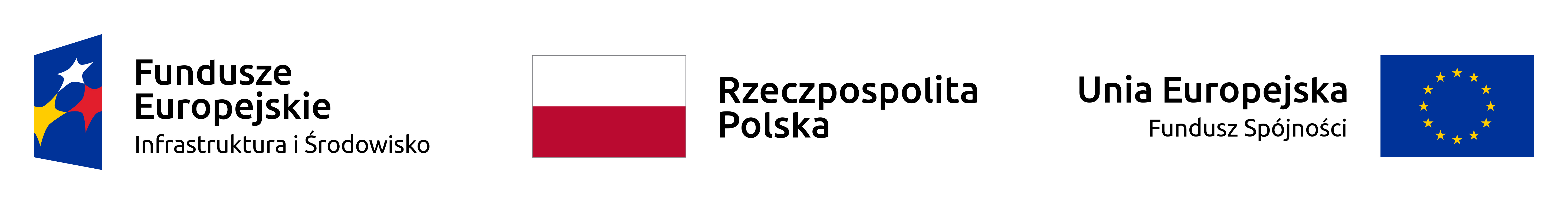 3 logo, ułożone poziomo, od lewej logo i nazwa Fundusze Europejskie Infrastruktura i Środowisko, na środku flaga i nazwa Rzeczpospolita Polska, od prawej nazwa i logo Unia Europejska Fundusz Spójności